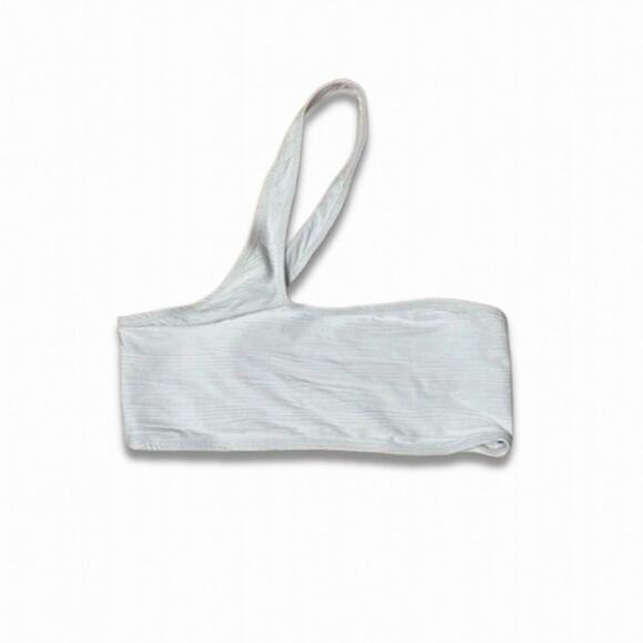 Topshop Bikini Swim Top One Shoulder Asymmetric Cut Out Stretchy White W 8 NWOT - Picture 1 of 8